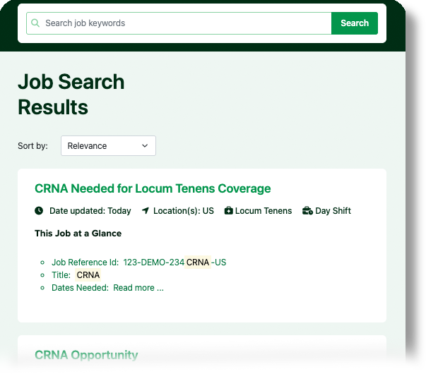 Screenshot of CRNAJobs.com Job Search